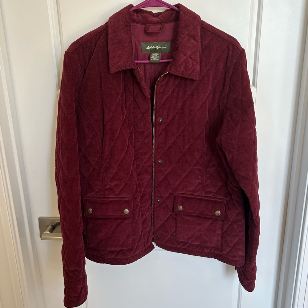 Eddie Bauer Jacket Womens Small Red Corduroy Full Zip Casual Coat in Size Large